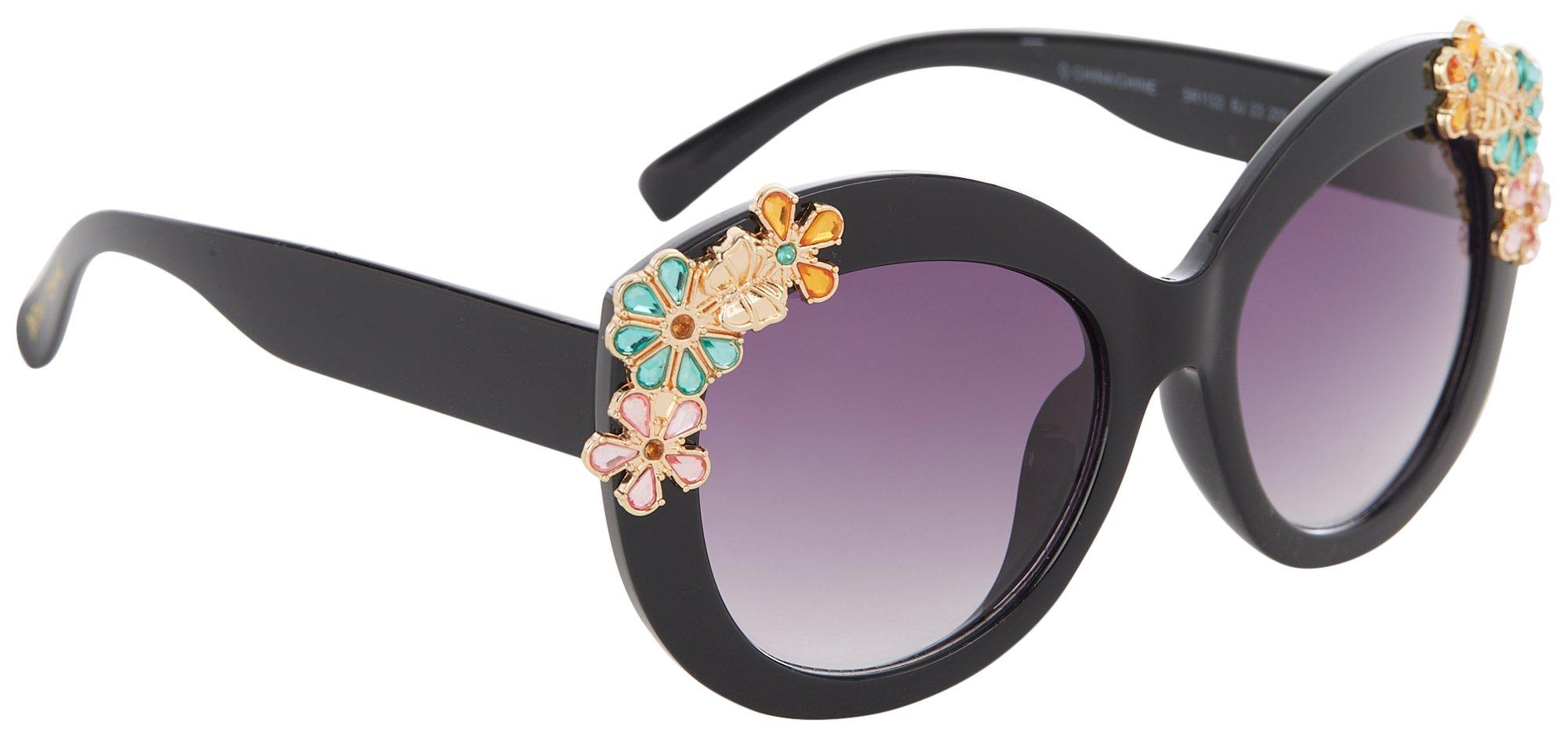 Betsey Johnson Womens Rhinestone Flowers Oval Sunglasses