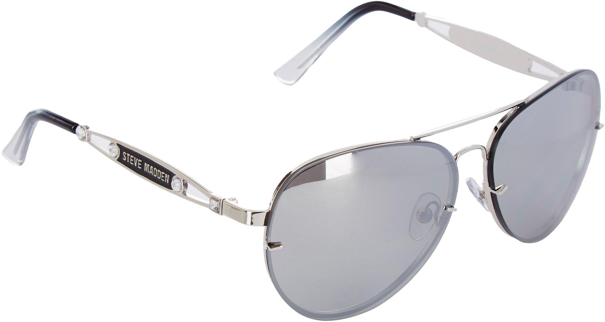 Steve Madden Womens Silvertone Mirrored Aviator Sunglasses