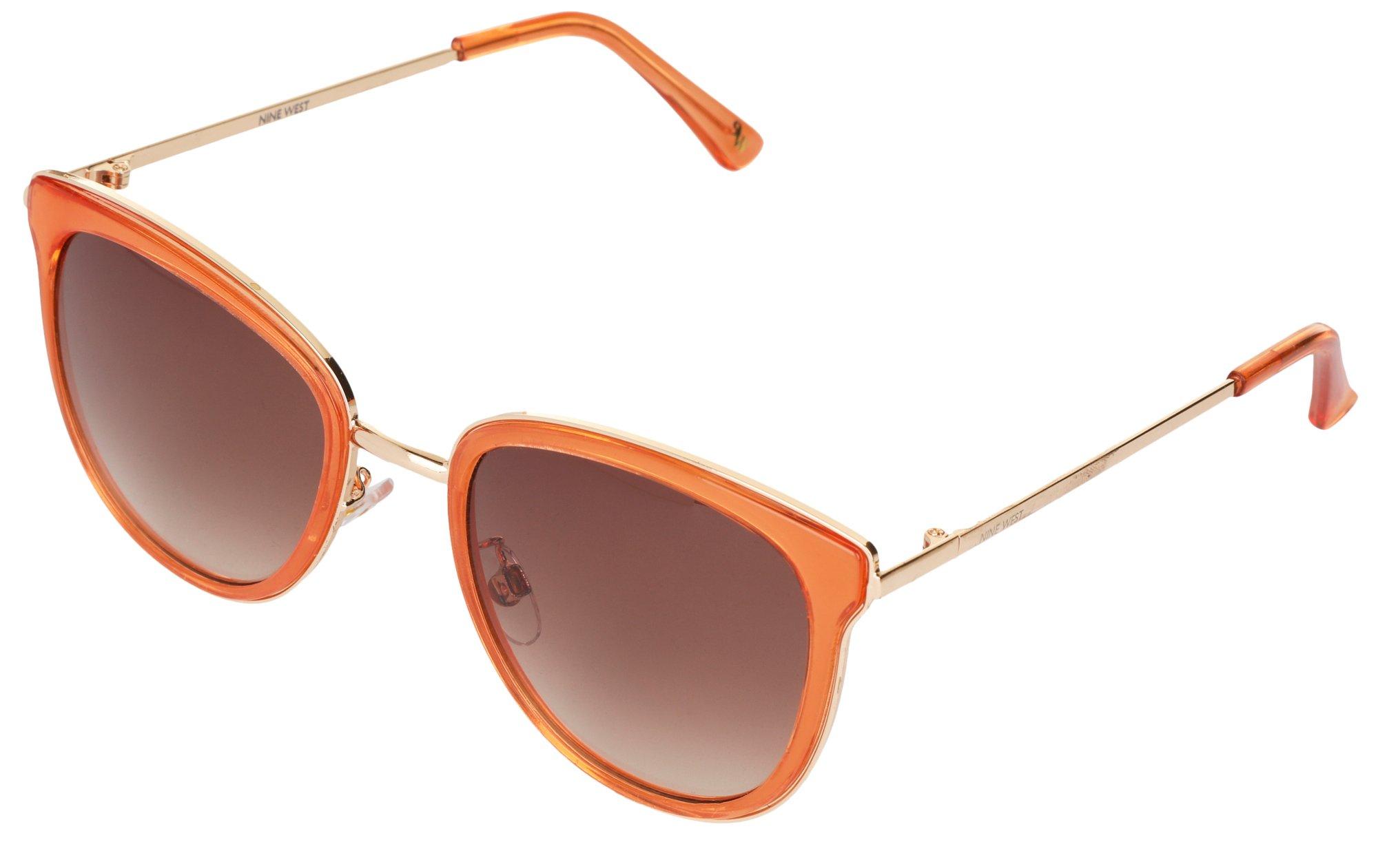 Womens Gold Tone Rimmed Plastic Cateye Sunglasses