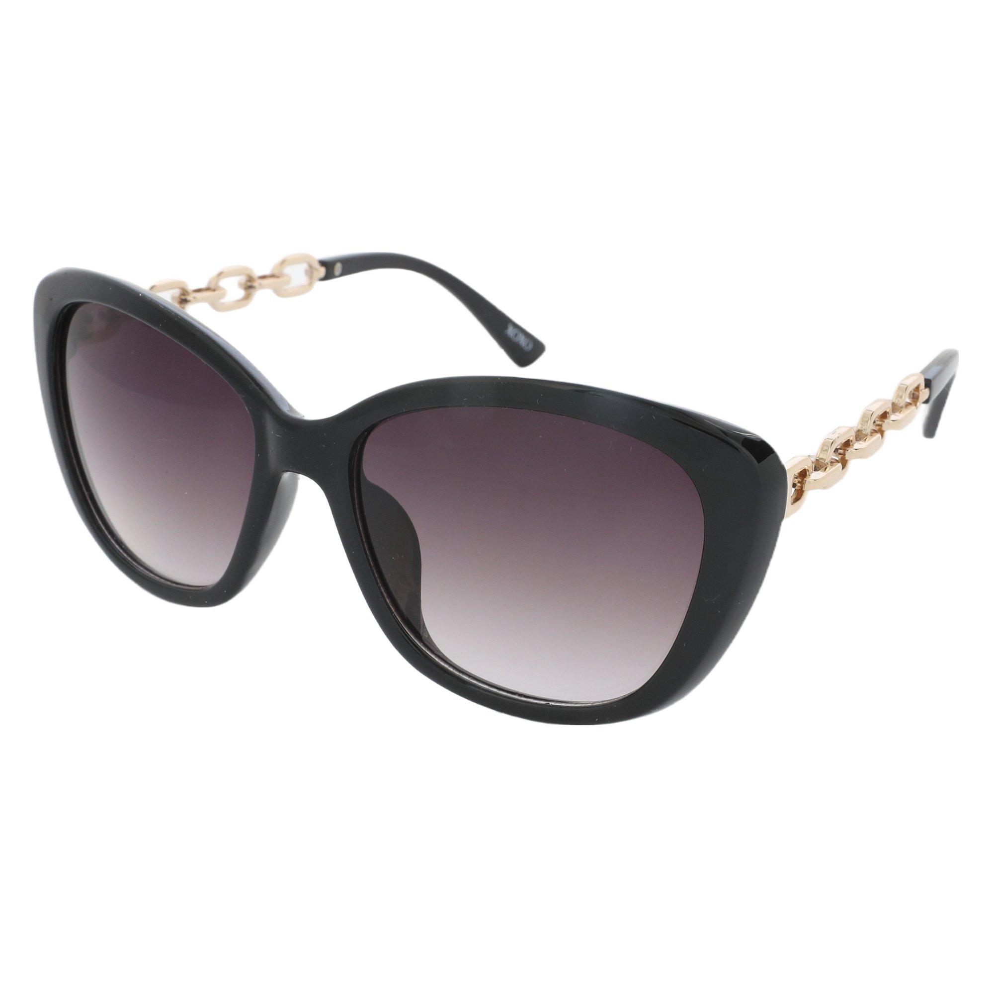 Womens Bold Square Solid Faux Link Sunglasses