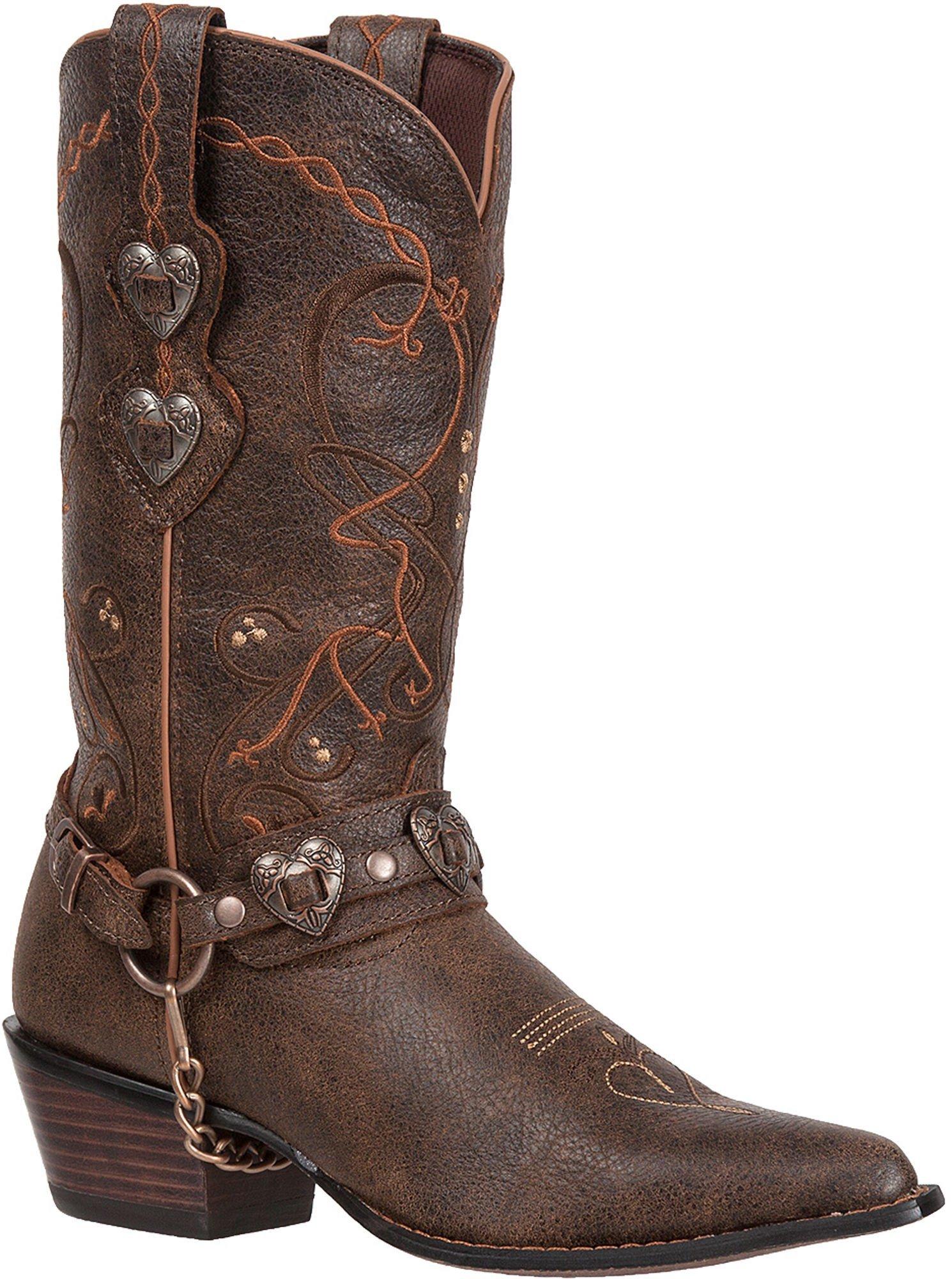 Durango Womens Genuine Leather Heart Buckle Cowboy Boots