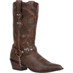 Womens Genuine Leather Heart Buckle Cowboy Boots