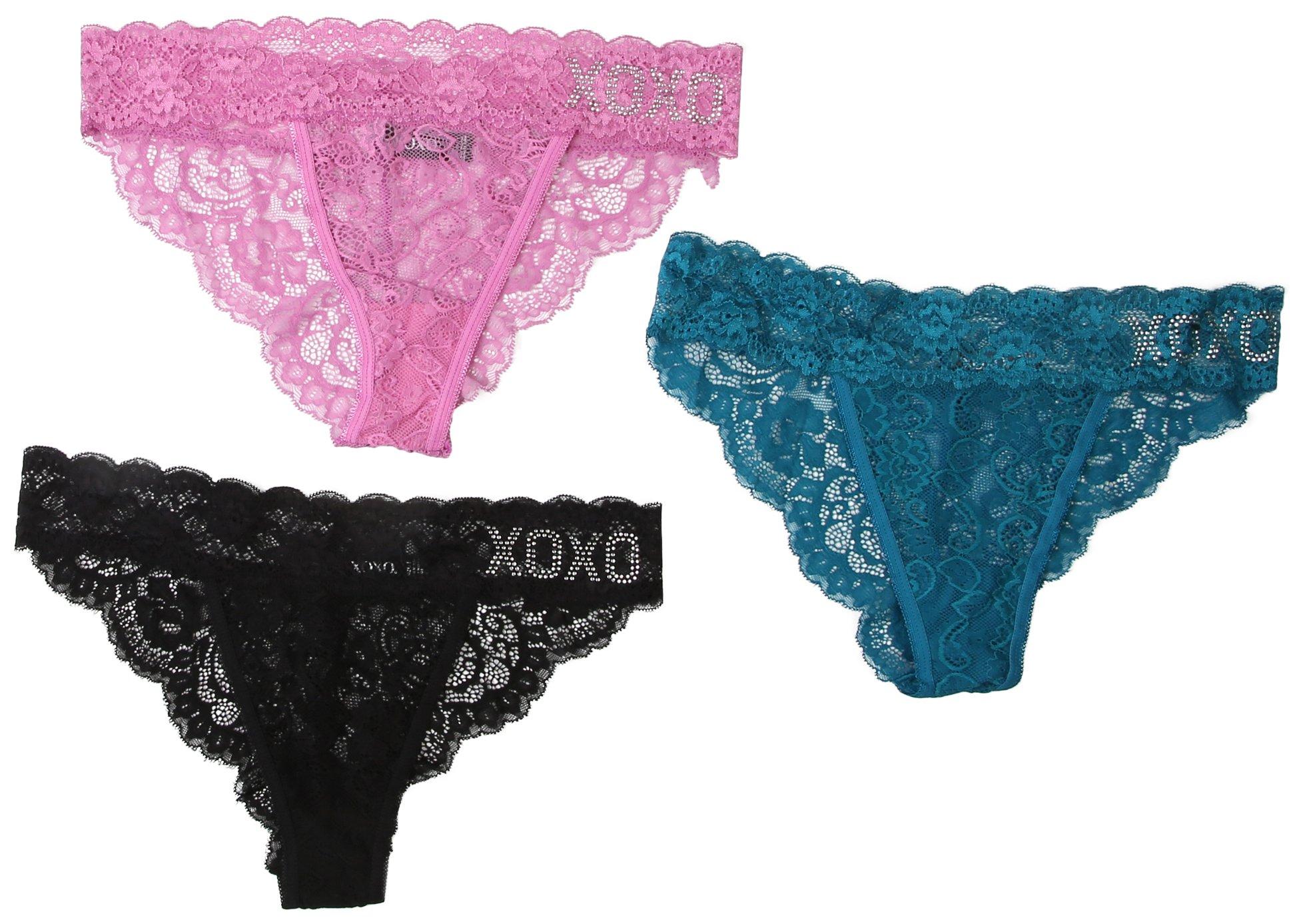 Juniors 3-Pc. Solid Color Lace Thong Panties Set