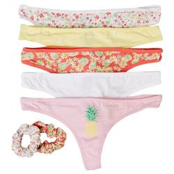 Juniors 7-Pc Pineapple Thong Panties Scrunchie Set