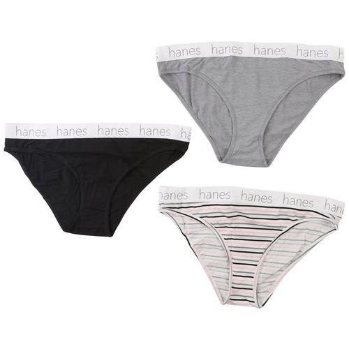 Hanes 3-Pc. Solid Stripe Cotton Stretch Bikinis Set