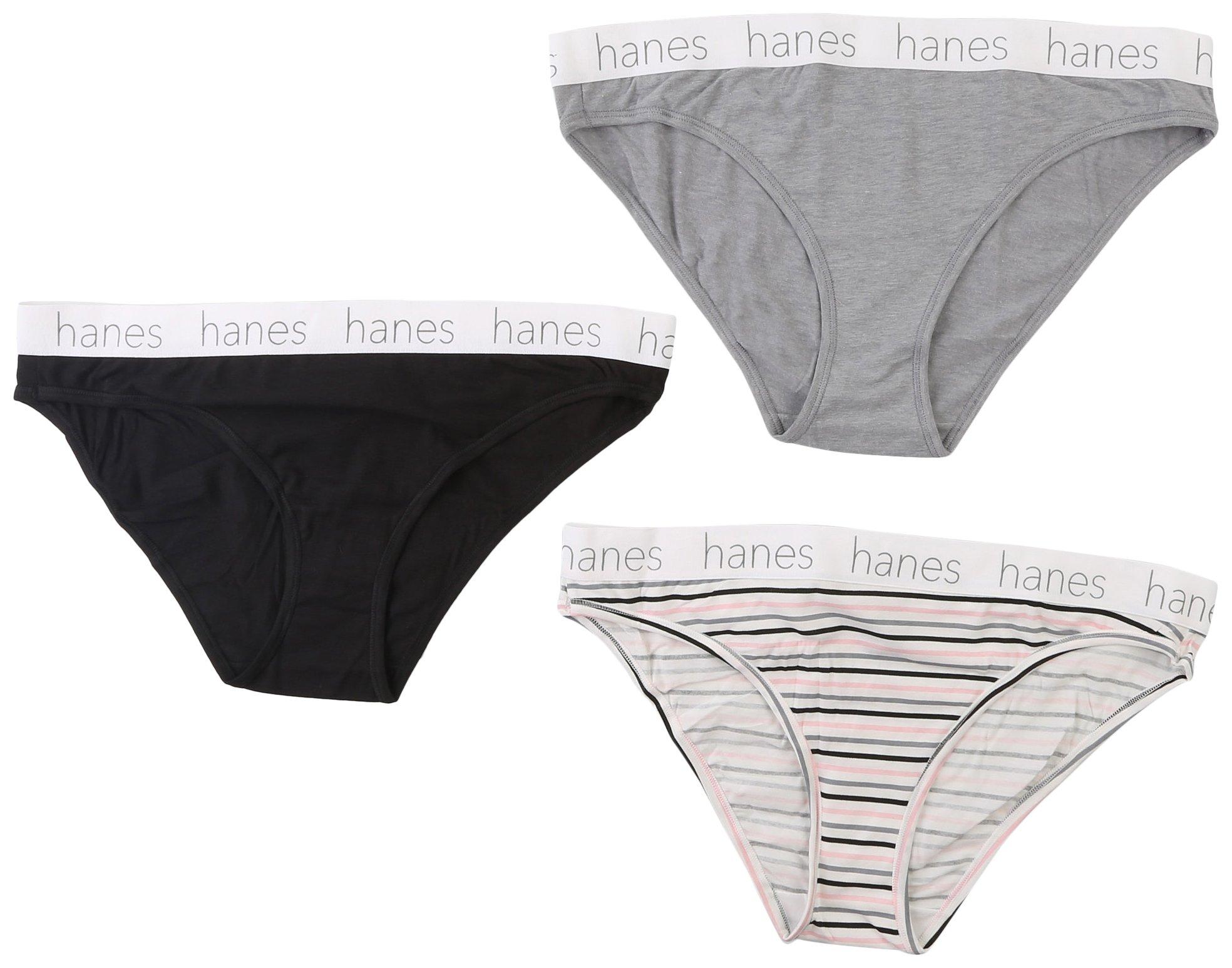 3-Pc. Solid Stripe Cotton Stretch Bikinis Set D45UOBK