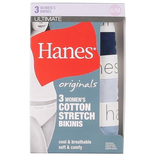 Hanes 3-Pc. Solid Cotton Stretch Bikinis Set D45UOBK