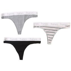 Hanes 3-Pc. Stripe Solid Cotton Stretch Thong Panties Set