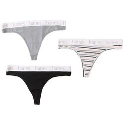 3-Pc. Stripe Solid Cotton Stretch Thong Panties Set