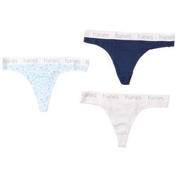3-Pc. Floral Solid Cotton Stretch Thong Panties Set