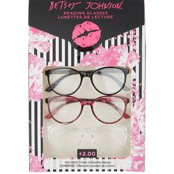 Betsey Johnson Womens 3-Pr Classic Round Reading Glasses Set