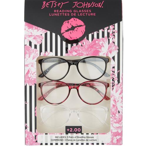 Betsey Johnson Womens 3-Pr Classic Round Reading Glasses