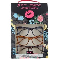 Betsey Johnson Womens 3-Pr. Plastic Reading Glasses Set