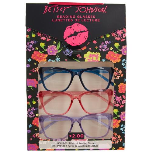 Betsey Johnson Womens 3-Pr. Translucent Reading Glasses Set
