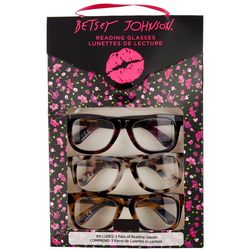 Betsey Johnson Womens 3-Pr. Bold Print Reading Glasses Set