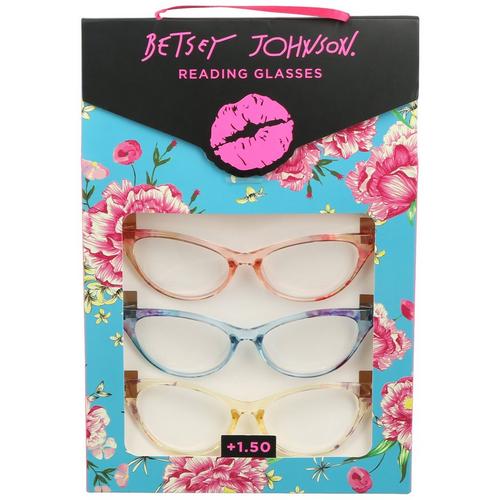 Betsey Johnson Womens 3-Pr. Cat Eye Reading Glasses