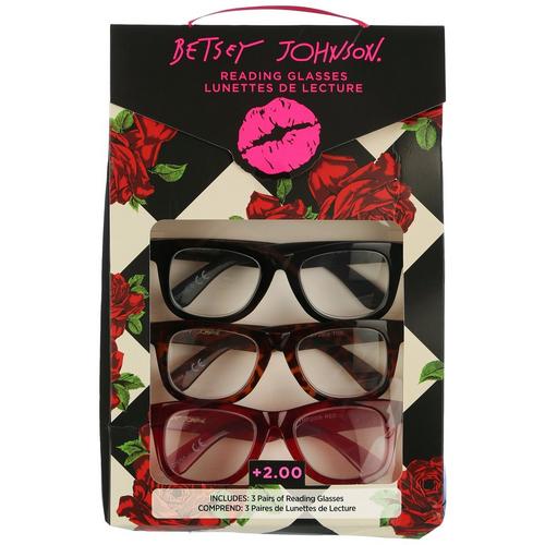 Betsey Johnson Womens 3-Pr. Retro Reading Glasses Set