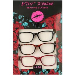 Betsey Johnson Womens 3-Pr. Solid/Print Reading Glasses Set