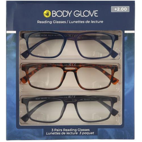 Body Glove Mens 3-Pr. Vented Rectangular Reading Glasses