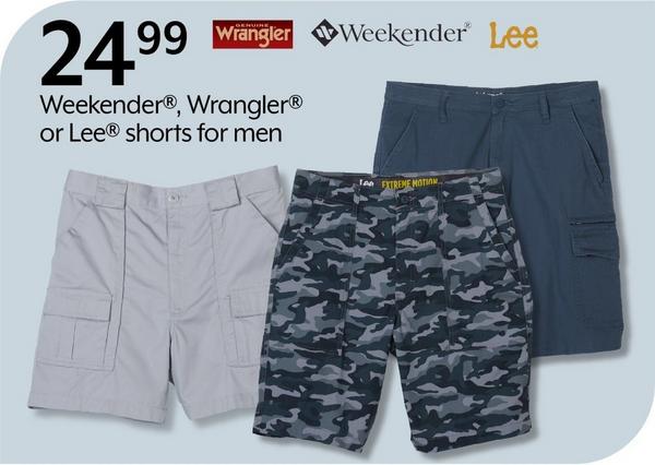 24.99 Weekender®, Wrangler® or Lee® shorts for men