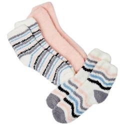 Womens 3-Pk Wavy Stripe Solid Cozy Slipper Socks