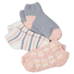 Womens 3-Pk Daisy Stripes Solid Cozy Slipper Socks