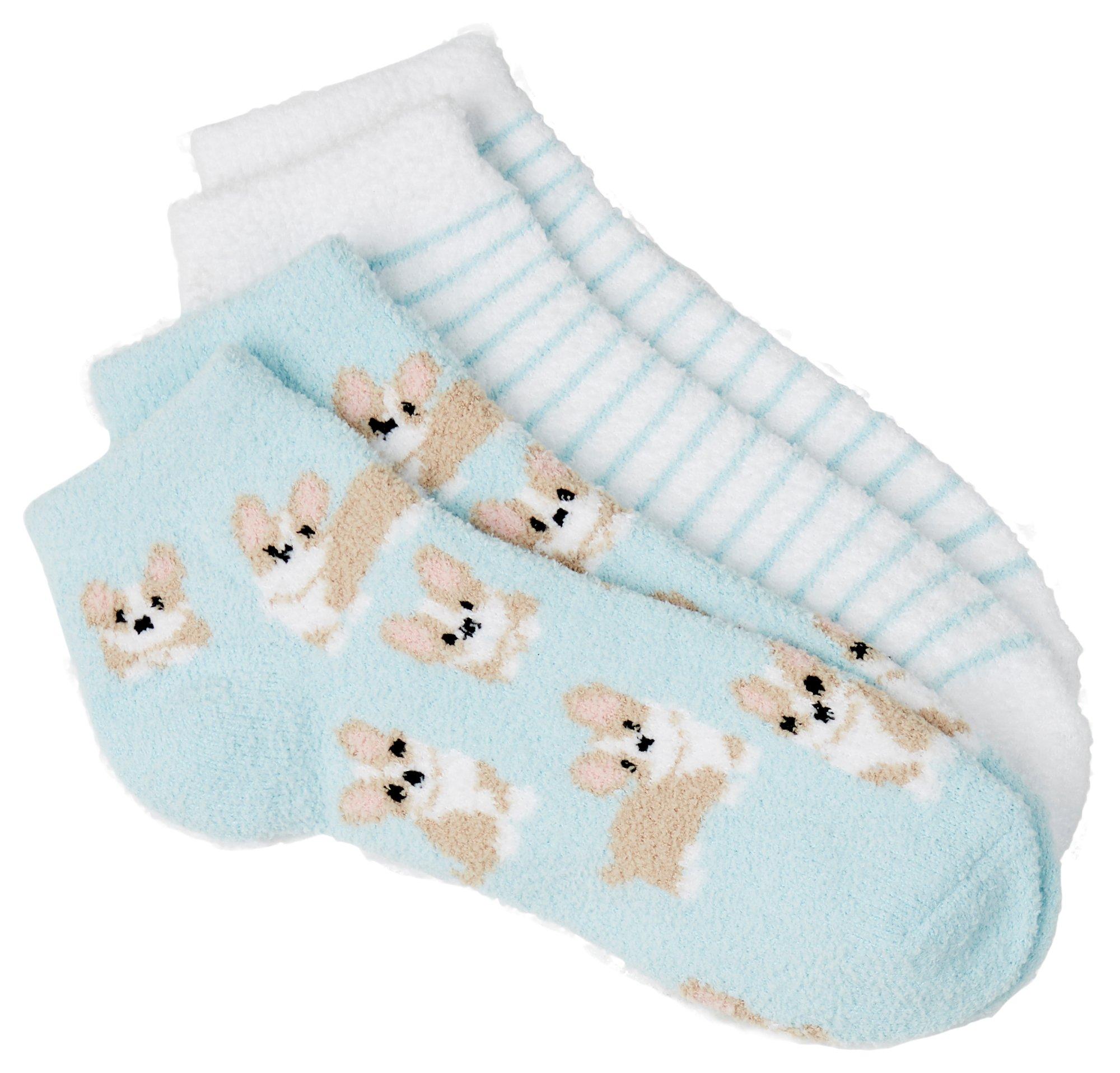 Womens 2-Pk Corgi Stripe Cozy Slipper Socks