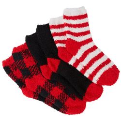 Womens 3-Pk Buffalo Plaid Cozy Slipper Christmas Socks