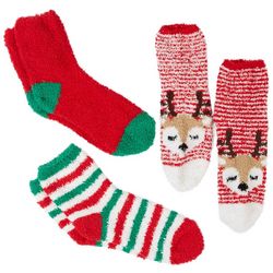 Womens 3-Pk Reindeer Cozy Slipper Christmas Socks