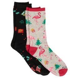 Me Moi Womens 2-Pk Flamingo Presents Christmas Socks