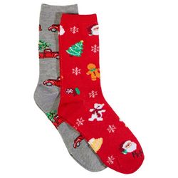 Me Moi Womens 2-Pk Gingerbread Tree Truck Christmas Socks