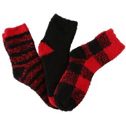 MeMoi Womens 3-Pr. Holiday Check Stripe Solid Plush Socks