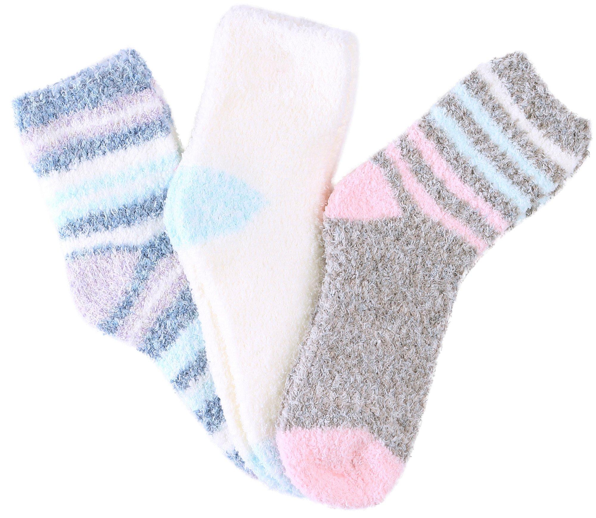 MeMoi Womens 3-Pr. Stripe & Solid Plush Socks