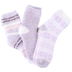 MeMoi Womens 3-Pr. Print Stripe & Solid Plush Socks