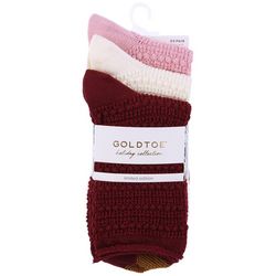 Gold Toe Womens 3-Pr. Solid Bubble Heavy Knit Crew Socks