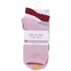 Gold Toe Womens 3-Pr. Lurex Dot Print Crew Socks