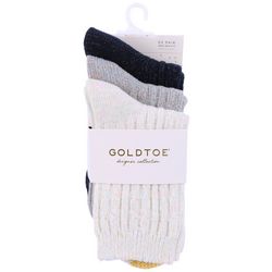 Gold Toe Womens 3-Pr. Sparkle Cable Knit Crew Socks