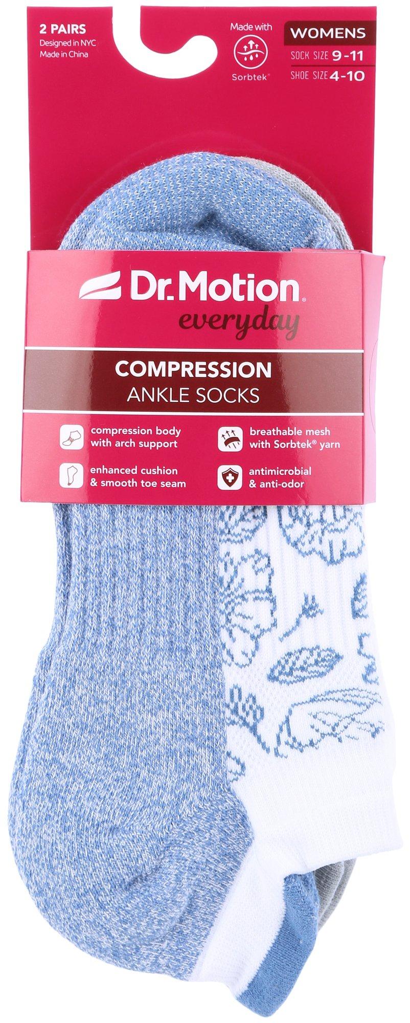 Dr. Motion Womens 2-Pr. Floral Compression Ankle Socks