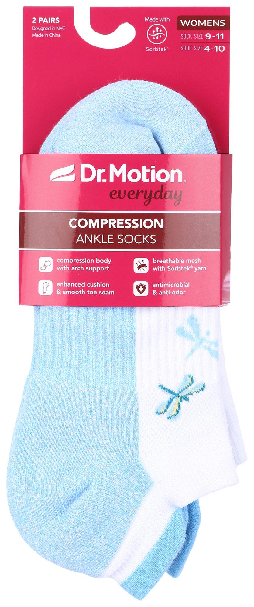 Dr. Motion Womens 2-Pr. Dragonfly Compression Ankle Socks