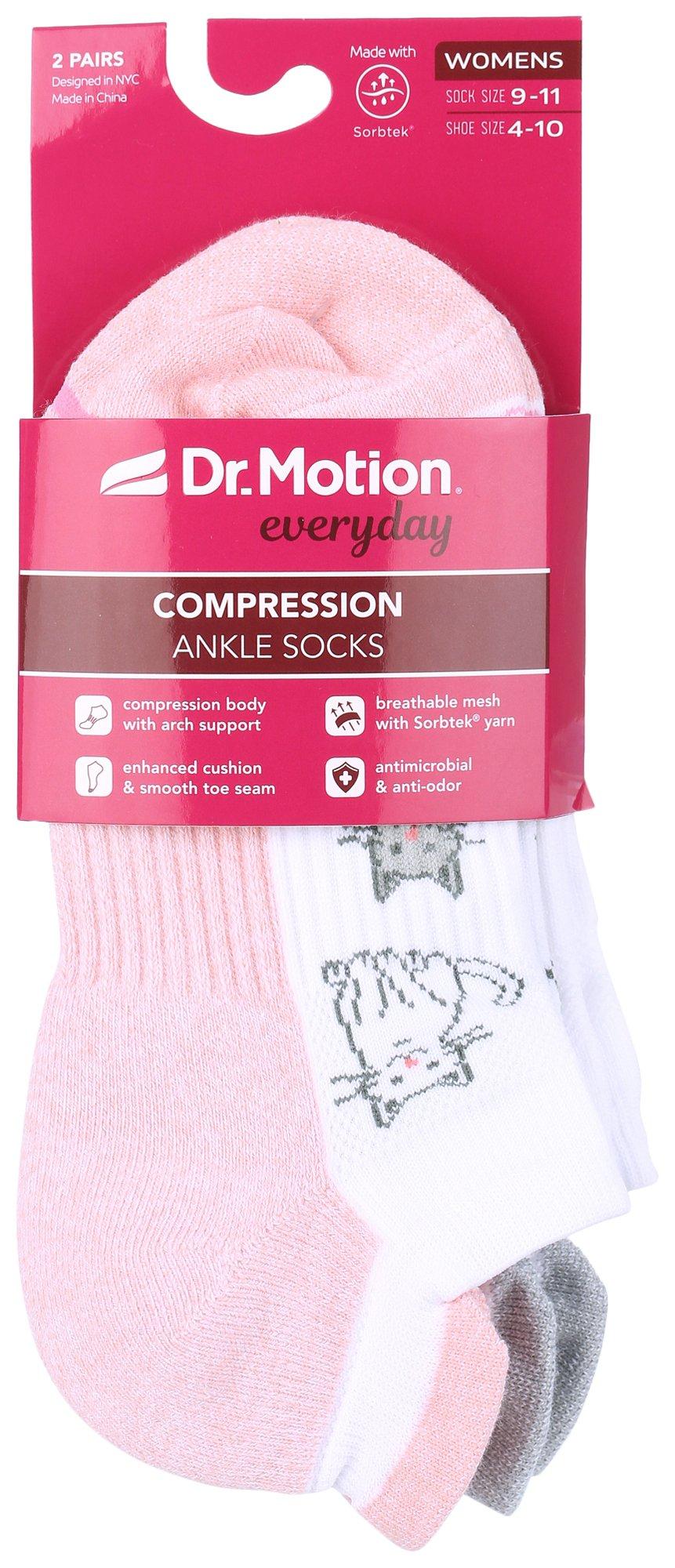 Dr. Motion Womens 2-Pr. Cat Print Compression Ankle