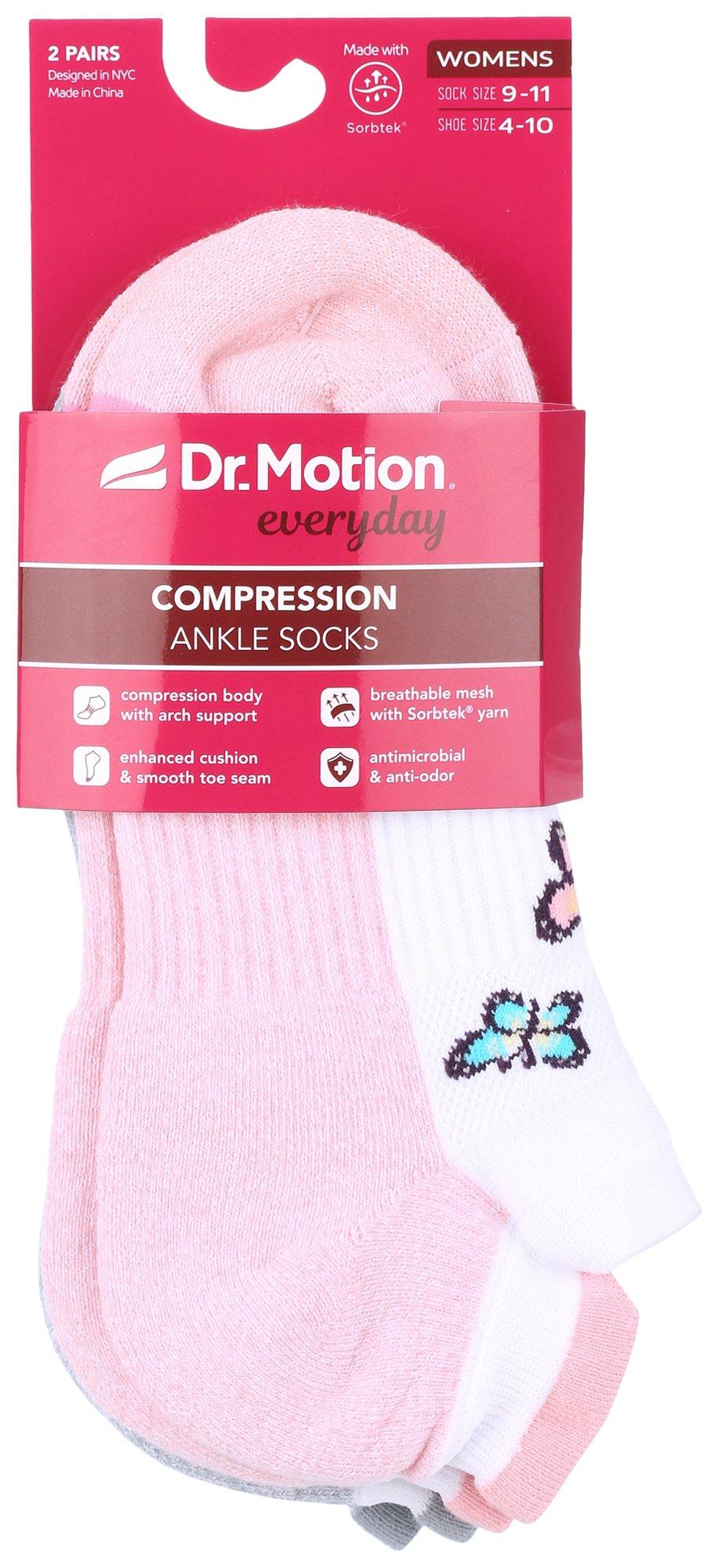 Dr. Motion Womens 2-Pr. Butterfly Compression Ankle Socks