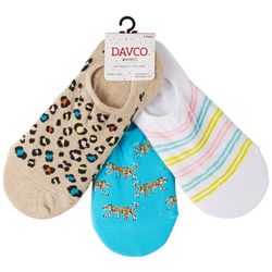 Davco Womens 3-Pk. Cheetah No Show Cotton Liner Socks