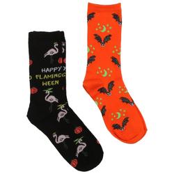 Womens 2 Pk Flamingos & Bats Crew Socks