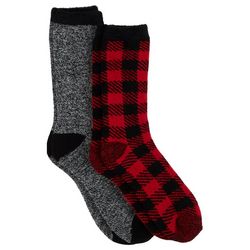 DAVCO Womens 2-Pk Brushed Terry Christmas Cabin Socks