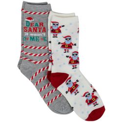 DAVCO Womens 2-Pk Candy Cane Santa Christmas Socks