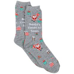 Kids Santa Coming To Town Print Crew Socks