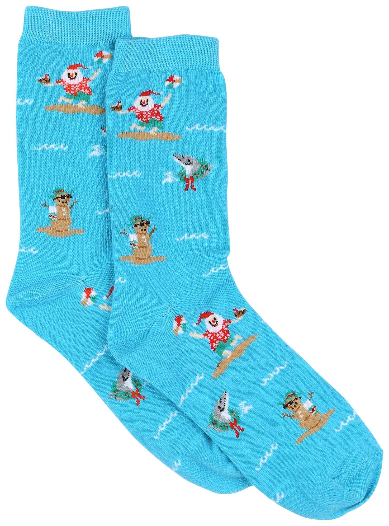 Davco Toddlers Surfing Santa Print Crew Socks