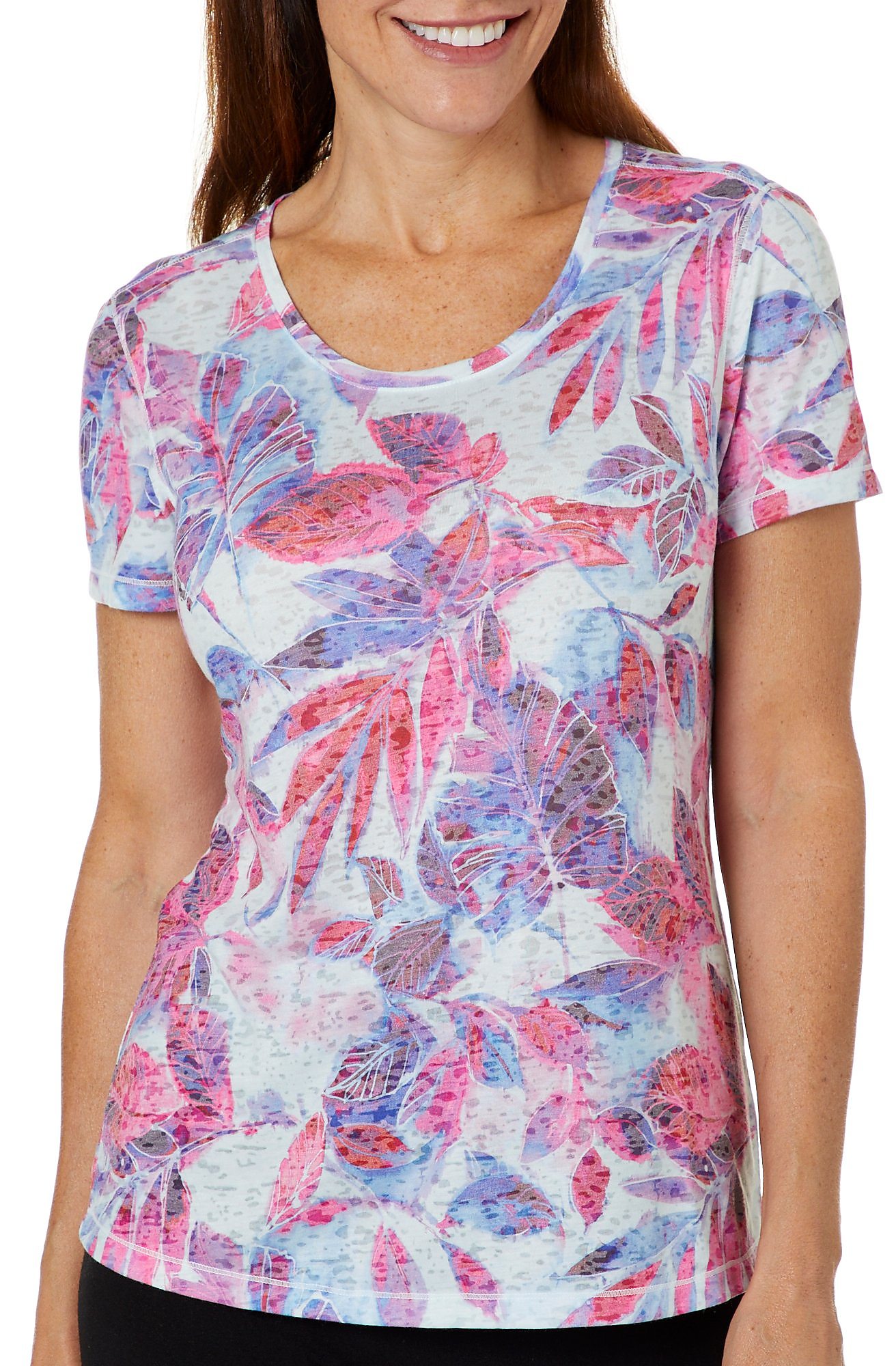 Reel Legends Womens Painterly Leaves Burnout T-Shirt | eBay