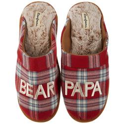 Mens Papa Bear Red Plaid Memory Foam Slippers
