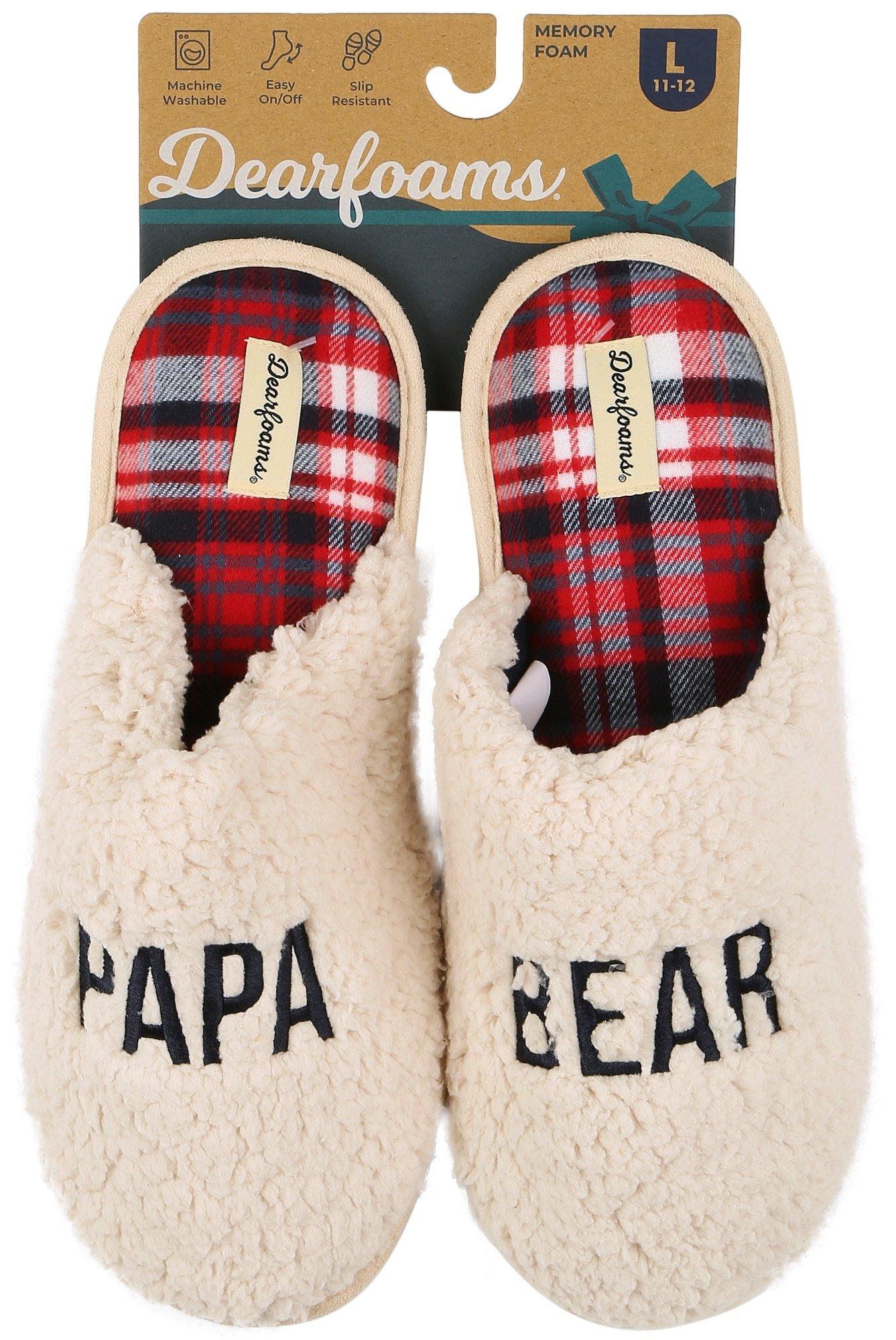 Dearfoams Men's Buffalo Check Papa Bear Family Clog Slip On Slippers 